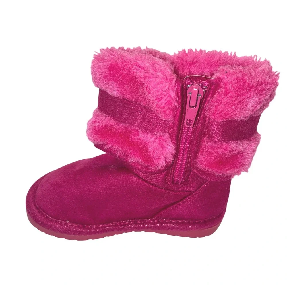 Disney Minnie Mouse Toddler Girls Hot Pink Faux Fur Bow Winter Boots Size 4